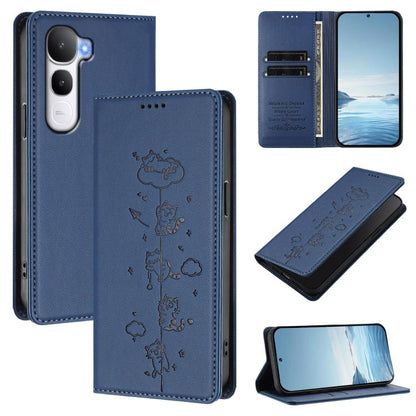 Cute Cats Embossed Magnetic RFID Vegan Leather Phone Case, For vivo Y400 5G / 4G, For vivo iQOO Neo 10+