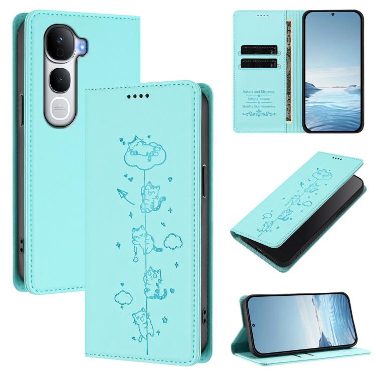Cute Cats Embossed Magnetic RFID Vegan Leather Phone Case, For vivo Y400 Pro 5G, For vivo S30