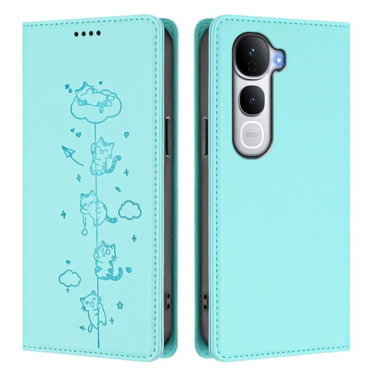 Cute Cats Embossed Magnetic RFID Vegan Leather Phone Case, For vivo Y400 Pro 5G, For vivo S30