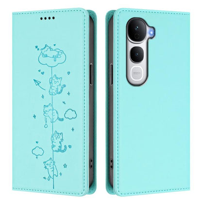 Cute Cats Embossed Magnetic RFID Vegan Leather Phone Case, For vivo Y400 Pro 5G, For vivo S30