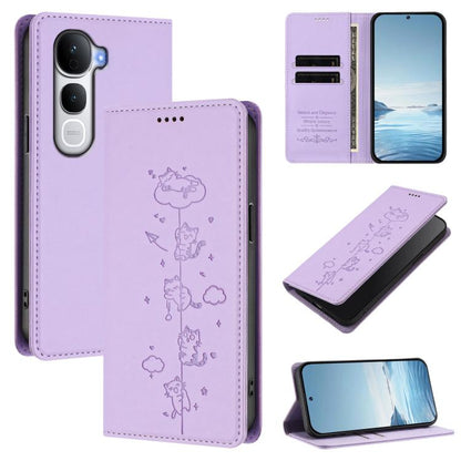 Cute Cats Embossed Magnetic RFID Vegan Leather Phone Case, For vivo Y400 Pro 5G, For vivo S30