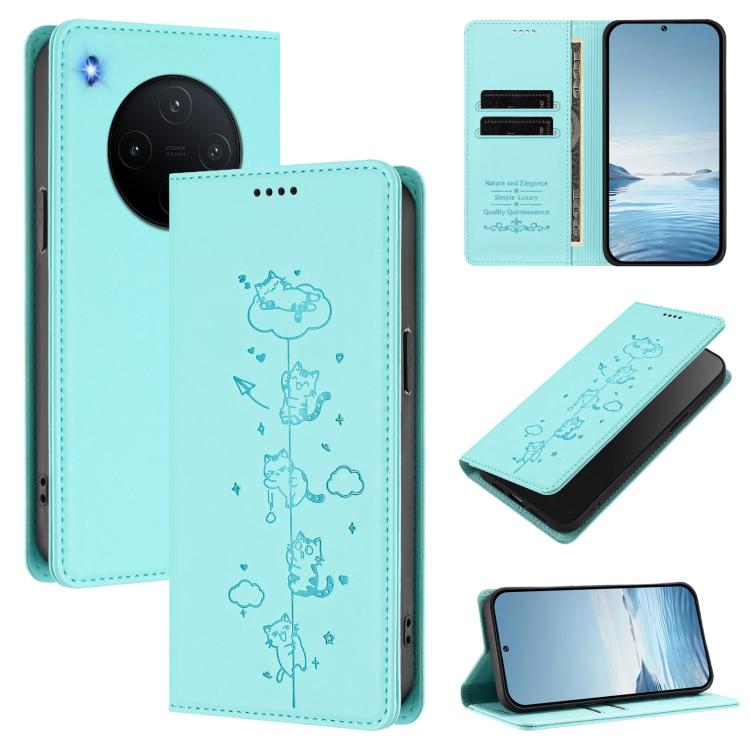 Cute Cats Embossed Magnetic RFID Vegan Leather Phone Case, For vivo Y500 Pro 5G, For vivo iQOO 15 5G