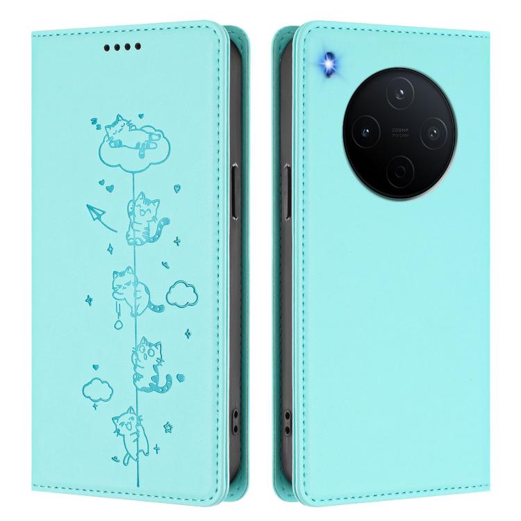 Cute Cats Embossed Magnetic RFID Vegan Leather Phone Case, For vivo Y500 Pro 5G, For vivo iQOO 15 5G