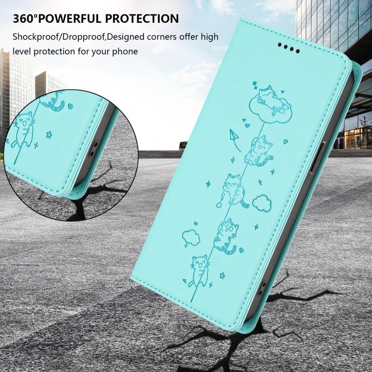 Cute Cats Embossed Magnetic RFID Vegan Leather Phone Case, For vivo Y500 Pro 5G, For vivo iQOO 15 5G