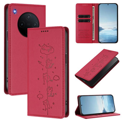 Cute Cats Embossed Magnetic RFID Vegan Leather Phone Case, For vivo Y500 Pro 5G, For vivo iQOO 15 5G