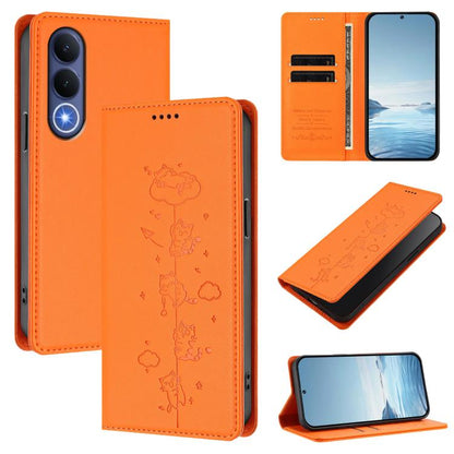 Cute Cats Embossed Magnetic RFID Vegan Leather Phone Case, For vivo Y21 5G 2026 / vivo Y05 4G, For vivo V70 FE 5G