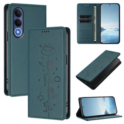 Cute Cats Embossed Magnetic RFID Vegan Leather Phone Case, For vivo Y21 5G 2026 / vivo Y05 4G, For vivo V70 FE 5G