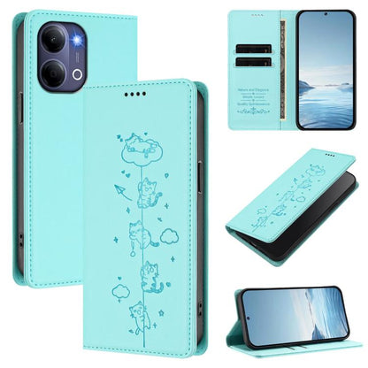 Cute Cats Embossed Magnetic RFID Vegan Leather Phone Case, For vivo Y21 5G 2026 / vivo Y05 4G, For vivo V70 FE 5G