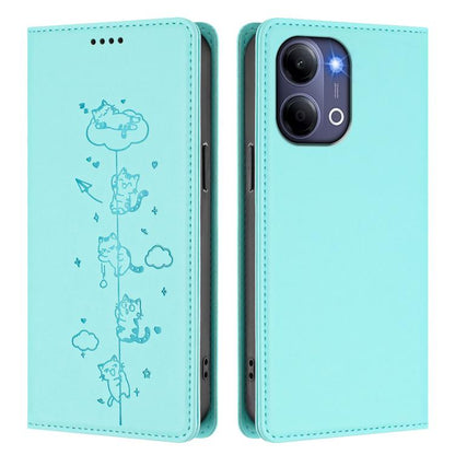 Cute Cats Embossed Magnetic RFID Vegan Leather Phone Case, For vivo Y21 5G 2026 / vivo Y05 4G, For vivo V70 FE 5G