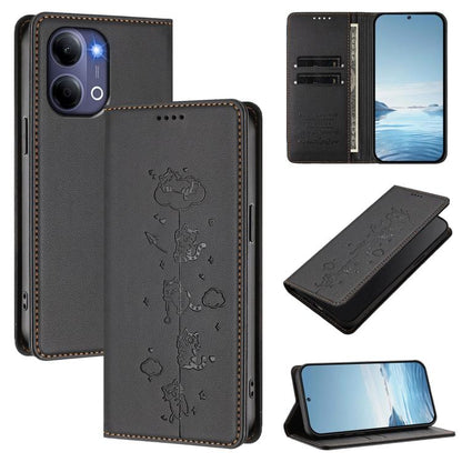 Cute Cats Embossed Magnetic RFID Vegan Leather Phone Case, For vivo Y21 5G 2026 / vivo Y05 4G, For vivo V70 FE 5G