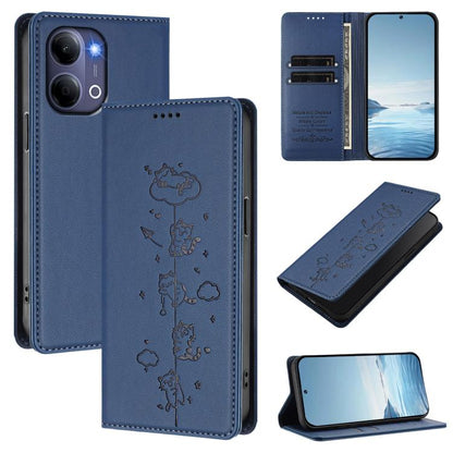 Cute Cats Embossed Magnetic RFID Vegan Leather Phone Case, For vivo Y21 5G 2026 / vivo Y05 4G, For vivo V70 FE 5G
