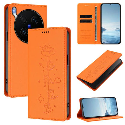 Cute Cats Embossed Magnetic RFID Vegan Leather Phone Case, For vivo X300 Ultra, For vivo S50 Pro mini 5G