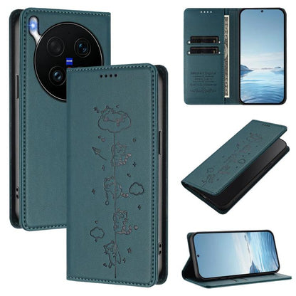 Cute Cats Embossed Magnetic RFID Vegan Leather Phone Case, For vivo X300 Ultra, For vivo S50 Pro mini 5G