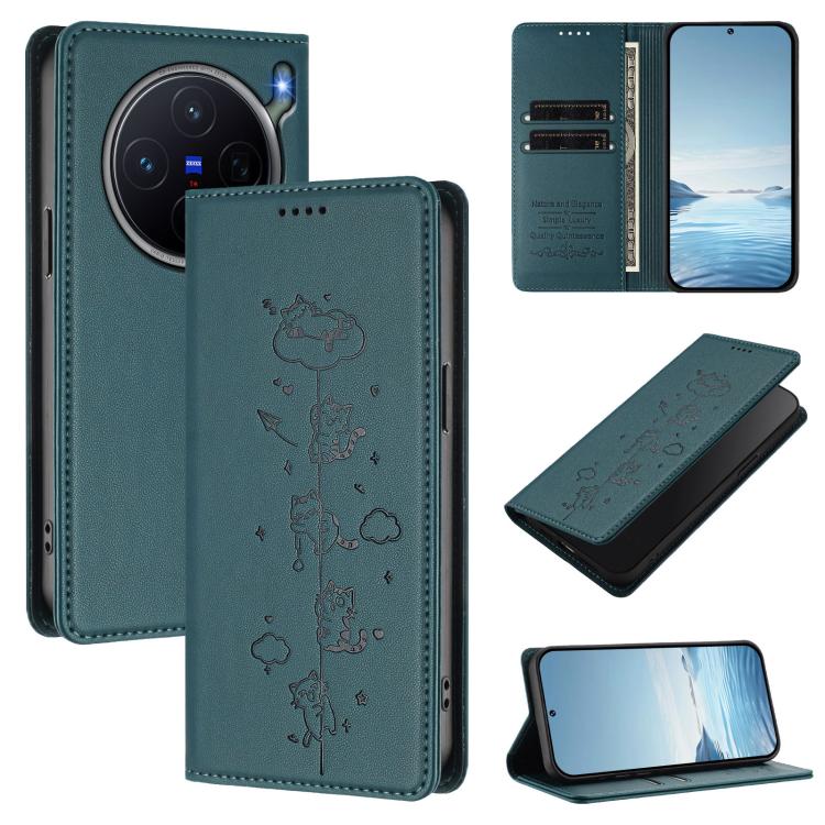 Cute Cats Embossed Magnetic RFID Vegan Leather Phone Case, For vivo X300 FE 5G / S50 Pro mini 5G, For vivo X300s
