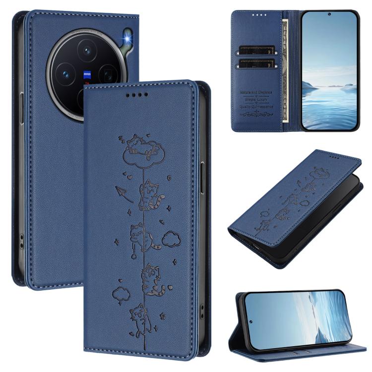Cute Cats Embossed Magnetic RFID Vegan Leather Phone Case, For vivo X300 FE 5G / S50 Pro mini 5G, For vivo X300s