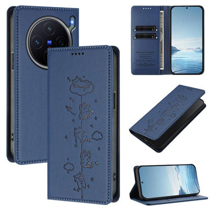 Cute Cats Embossed Magnetic RFID Vegan Leather Phone Case, For vivo X300 FE 5G / S50 Pro mini 5G, For vivo X300s