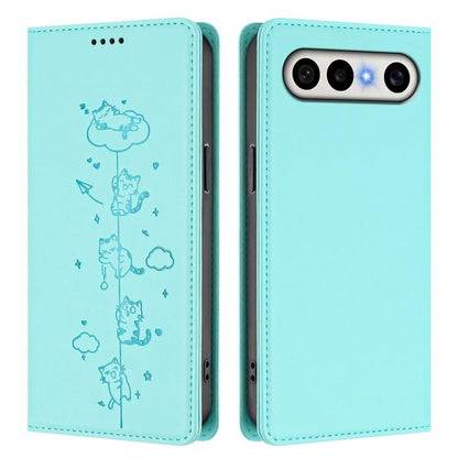 Cute Cats Embossed Magnetic RFID Vegan Leather Phone Case, For vivo X300 FE 5G / S50 Pro mini 5G, For vivo X300s