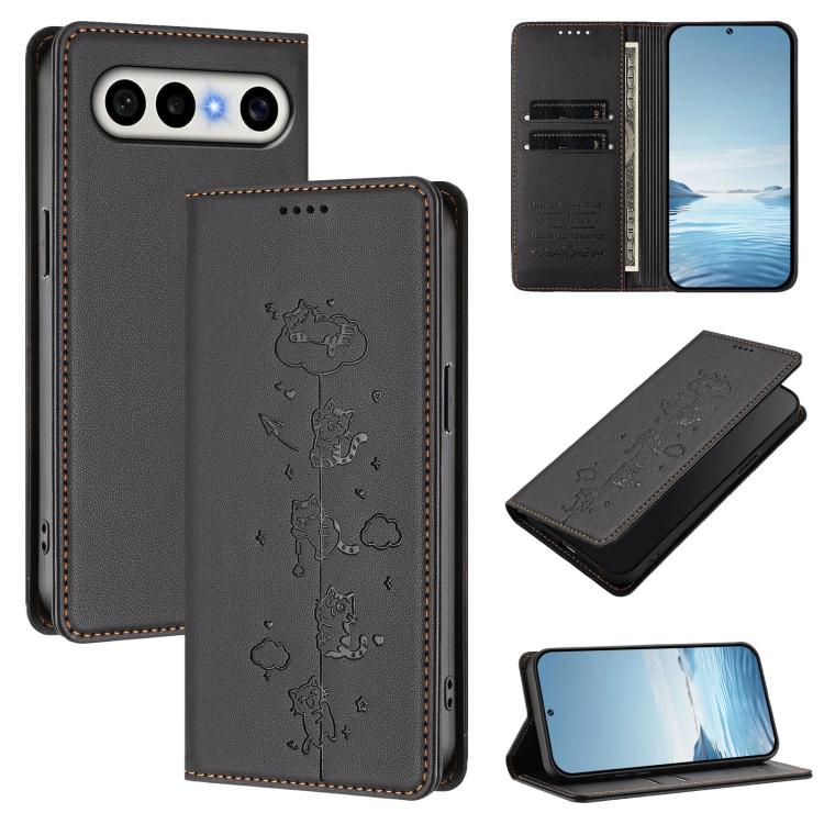 Cute Cats Embossed Magnetic RFID Vegan Leather Phone Case, For vivo X300 FE 5G / S50 Pro mini 5G, For vivo X300s