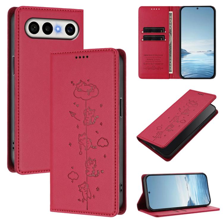 Cute Cats Embossed Magnetic RFID Vegan Leather Phone Case, For vivo X300 FE 5G / S50 Pro mini 5G, For vivo X300s
