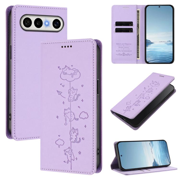Cute Cats Embossed Magnetic RFID Vegan Leather Phone Case, For vivo X300 FE 5G / S50 Pro mini 5G, For vivo X300s