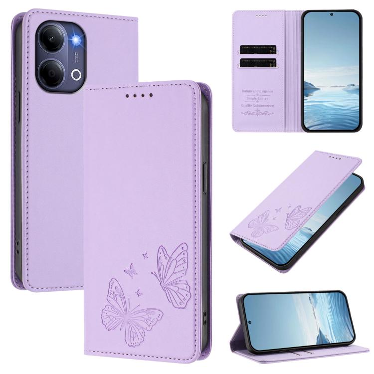 Strong Magnetic Dual Butterfly RFID Vegan Leather Phone Case, For vivo Y21 5G Global / Y05 4G, For vivo V70 FE