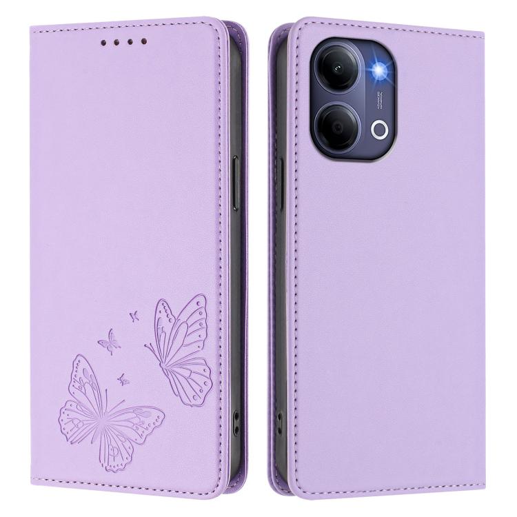 Strong Magnetic Dual Butterfly RFID Vegan Leather Phone Case, For vivo Y21 5G Global / Y05 4G, For vivo V70 FE