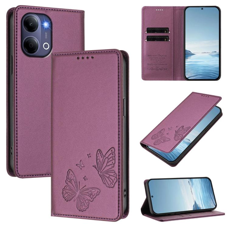 Strong Magnetic Dual Butterfly RFID Vegan Leather Phone Case, For vivo Y21 5G Global / Y05 4G, For vivo V70 FE