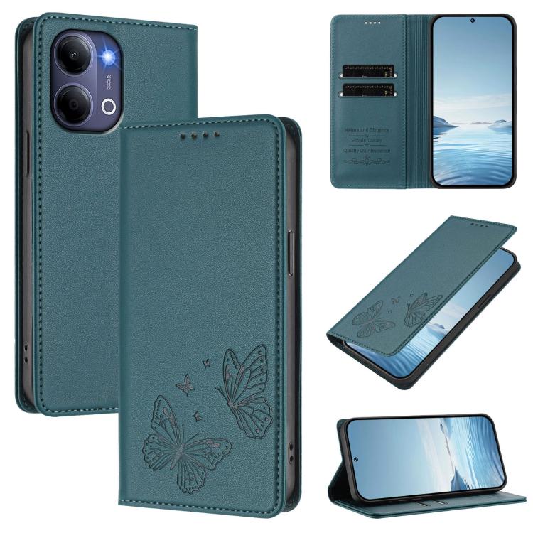 Strong Magnetic Dual Butterfly RFID Vegan Leather Phone Case, For vivo Y21 5G Global / Y05 4G, For vivo V70 FE