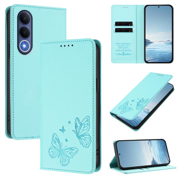 Strong Magnetic Dual Butterfly RFID Vegan Leather Phone Case, For vivo Y21 5G Global / Y05 4G, For vivo V70 FE