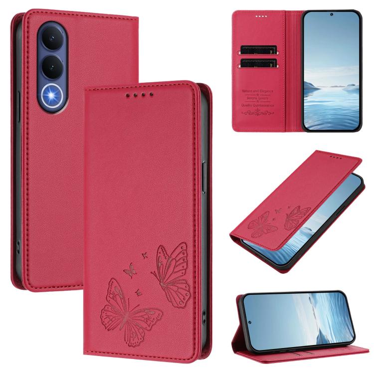 Strong Magnetic Dual Butterfly RFID Vegan Leather Phone Case, For vivo Y21 5G Global / Y05 4G, For vivo V70 FE