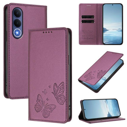 Strong Magnetic Dual Butterfly RFID Vegan Leather Phone Case, For vivo Y21 5G Global / Y05 4G, For vivo V70 FE