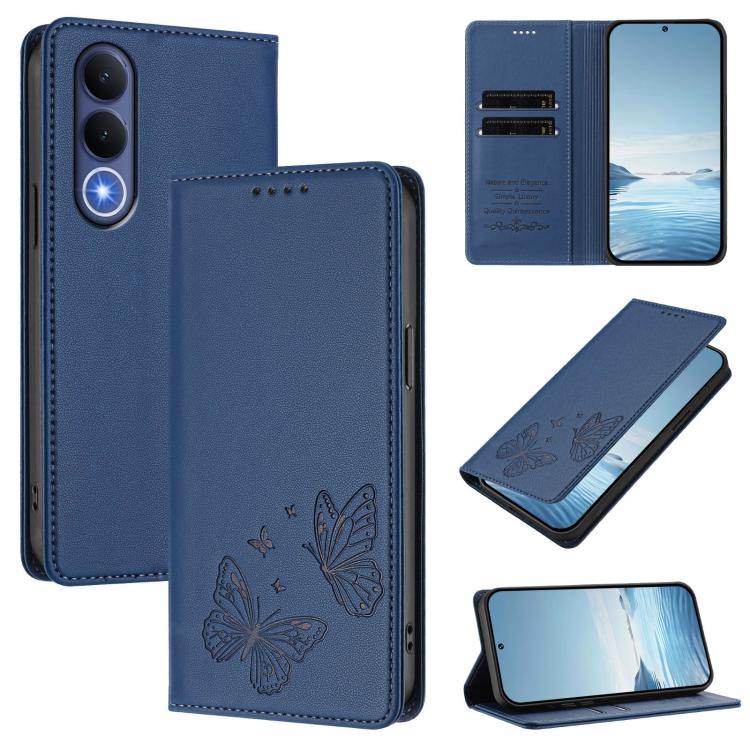 Strong Magnetic Dual Butterfly RFID Vegan Leather Phone Case, For vivo Y21 5G Global / Y05 4G, For vivo V70 FE