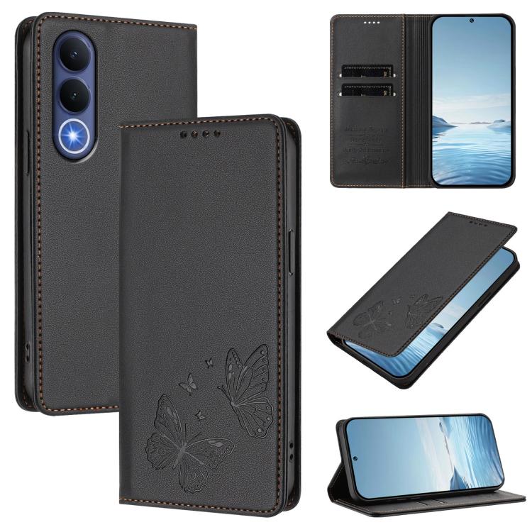Strong Magnetic Dual Butterfly RFID Vegan Leather Phone Case, For vivo Y21 5G Global / Y05 4G, For vivo V70 FE