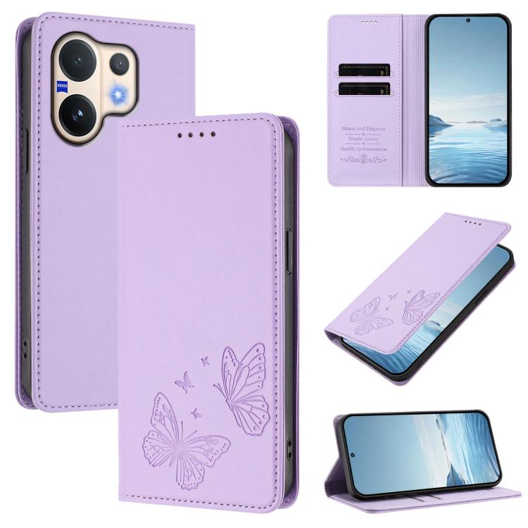Strong Magnetic Dual Butterfly RFID Vegan Leather Phone Case, For vivo V60 5G / V60e 5G Global, For vivo Y500 Pro 5G