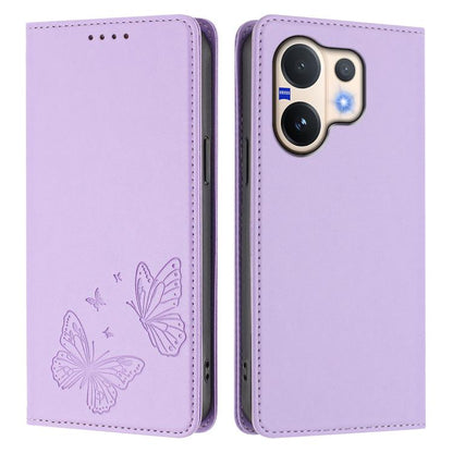 Strong Magnetic Dual Butterfly RFID Vegan Leather Phone Case, For vivo V60 5G / V60e 5G Global, For vivo Y500 Pro 5G