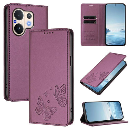Strong Magnetic Dual Butterfly RFID Vegan Leather Phone Case, For vivo V60 5G / V60e 5G Global, For vivo Y500 Pro 5G