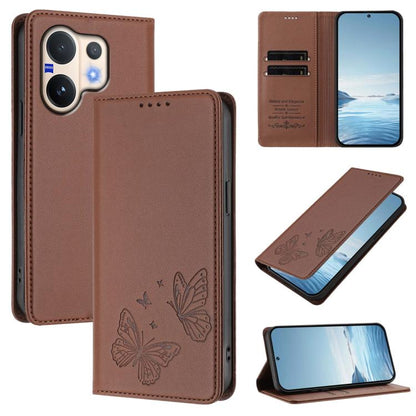 Strong Magnetic Dual Butterfly RFID Vegan Leather Phone Case, For vivo V60 5G / V60e 5G Global, For vivo Y500 Pro 5G
