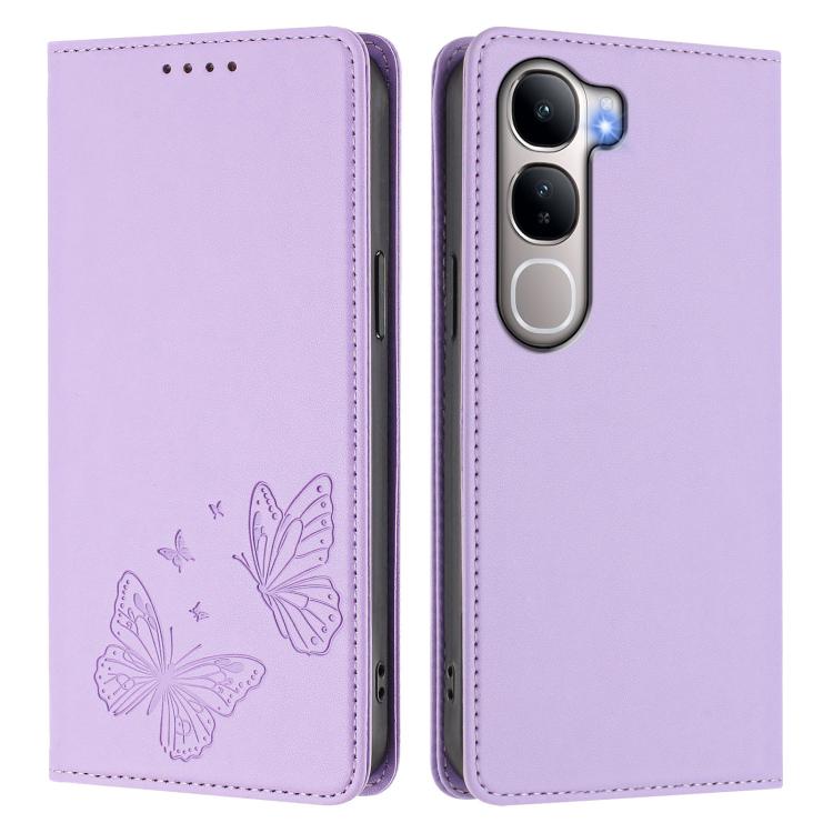 Strong Magnetic Dual Butterfly RFID Vegan Leather Phone Case, For vivo Y31 5G Global / Y21d 4G, For vivo iQOO 15 5G