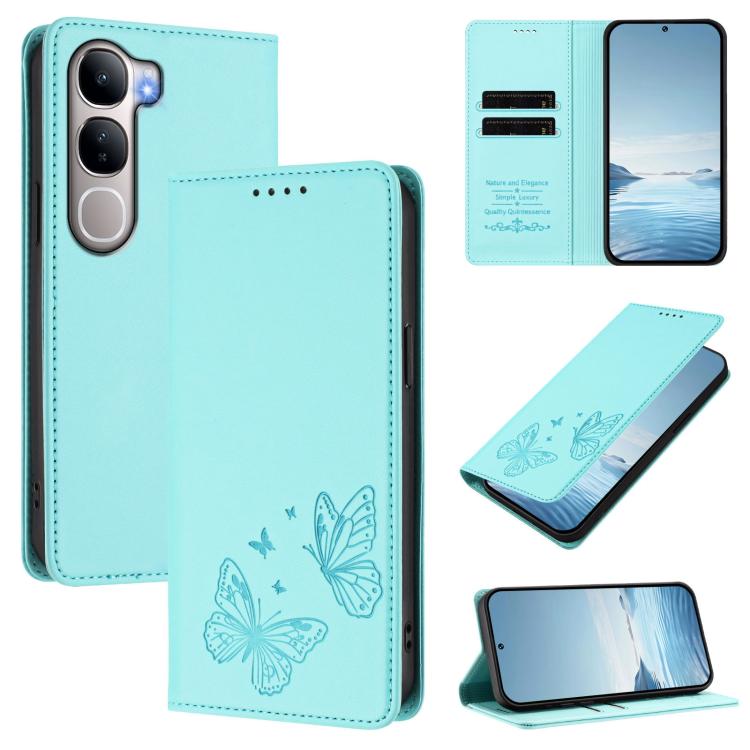 Strong Magnetic Dual Butterfly RFID Vegan Leather Phone Case, For vivo Y31 5G Global / Y21d 4G, For vivo iQOO 15 5G