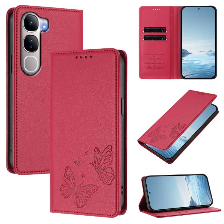 Strong Magnetic Dual Butterfly RFID Vegan Leather Phone Case, For vivo Y31 5G Global / Y21d 4G, For vivo iQOO 15 5G