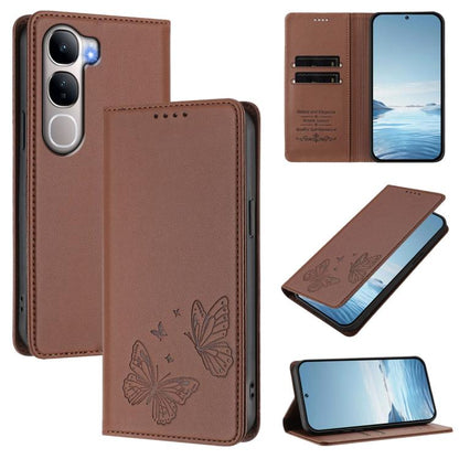 Strong Magnetic Dual Butterfly RFID Vegan Leather Phone Case, For vivo Y31 5G Global / Y21d 4G, For vivo iQOO 15 5G