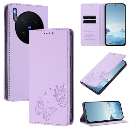 Strong Magnetic Dual Butterfly RFID Vegan Leather Phone Case, For vivo X300 Pro, For vivo X300