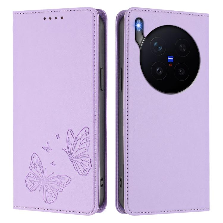 Strong Magnetic Dual Butterfly RFID Vegan Leather Phone Case, For vivo X300 Pro, For vivo X300