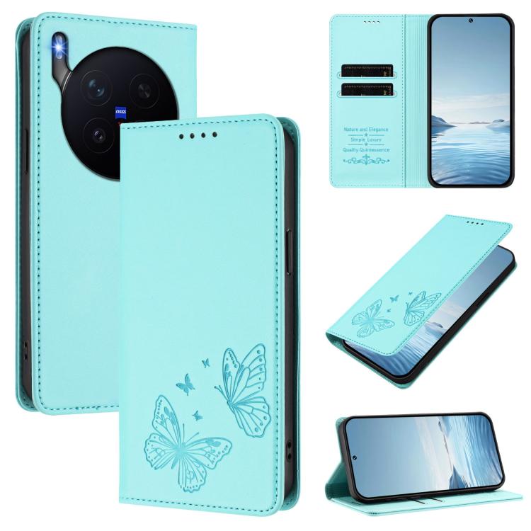 Strong Magnetic Dual Butterfly RFID Vegan Leather Phone Case, For vivo X300 Pro, For vivo X300