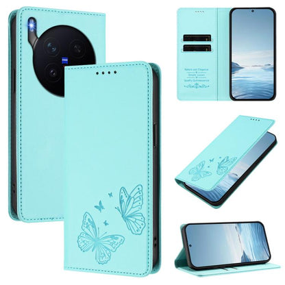 Strong Magnetic Dual Butterfly RFID Vegan Leather Phone Case, For vivo X300 Pro, For vivo X300