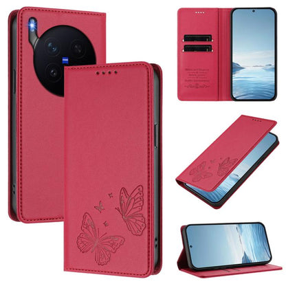 Strong Magnetic Dual Butterfly RFID Vegan Leather Phone Case, For vivo X300 Pro, For vivo X300