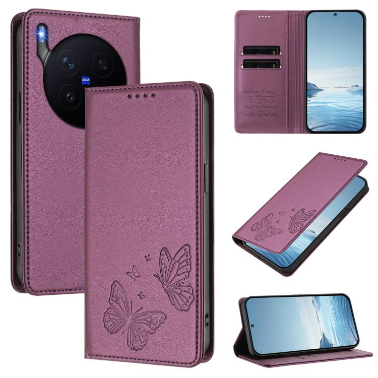 Strong Magnetic Dual Butterfly RFID Vegan Leather Phone Case, For vivo X300 Pro, For vivo X300