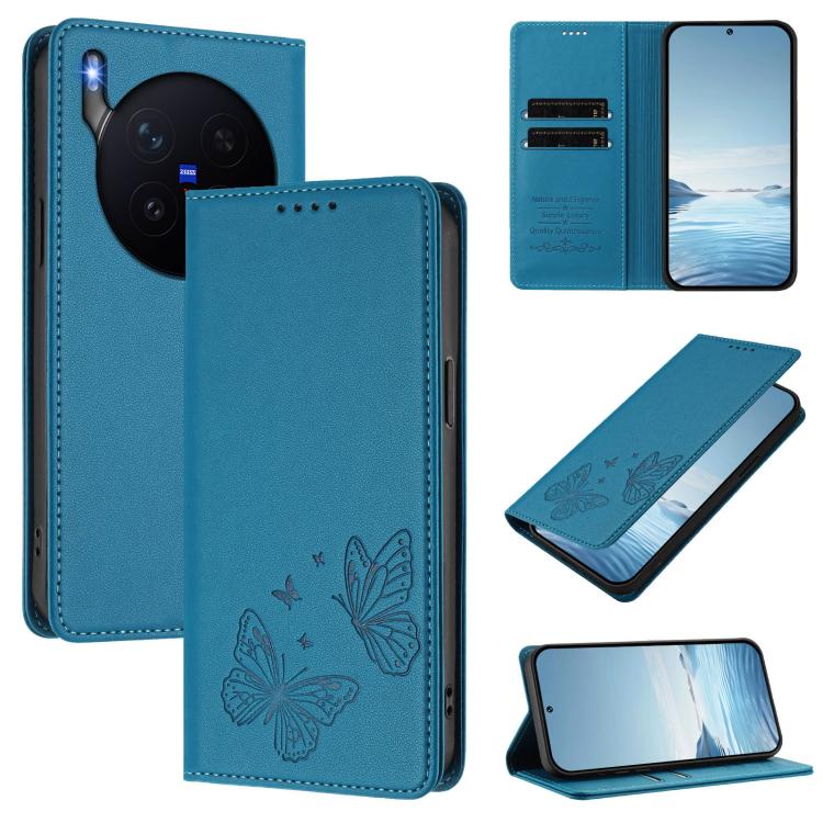 Strong Magnetic Dual Butterfly RFID Vegan Leather Phone Case, For vivo X300 Pro, For vivo X300