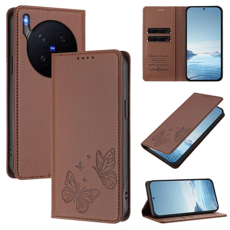 Strong Magnetic Dual Butterfly RFID Vegan Leather Phone Case, For vivo X300 Pro, For vivo X300