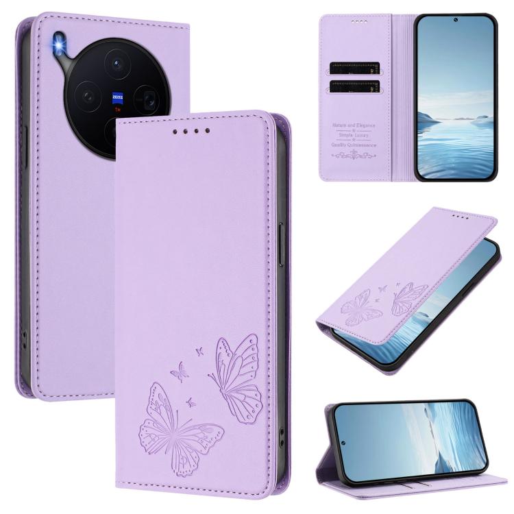 Strong Magnetic Dual Butterfly RFID Vegan Leather Phone Case, For vivo X300 Pro, For vivo X300